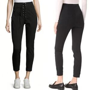 A.L.C. Womens Pants Sz 6 Black Kyle Cotton Blend Lace Up High Waist Skinny